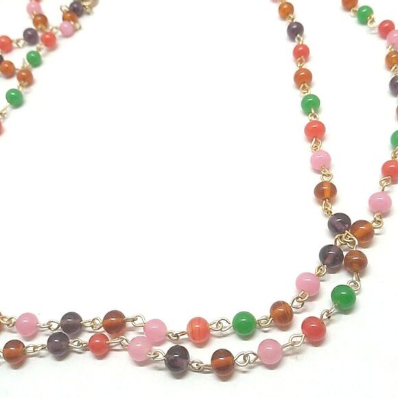 Long Multi-color Small Glass Beaded Necklace 46 inches Spring Ring - Picture 8 of 14